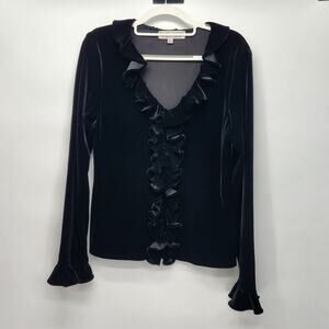 VTG. Chetta B Black Velvet 90's Goth Goblin Glam Witchy Ruffled Blouse Women's L